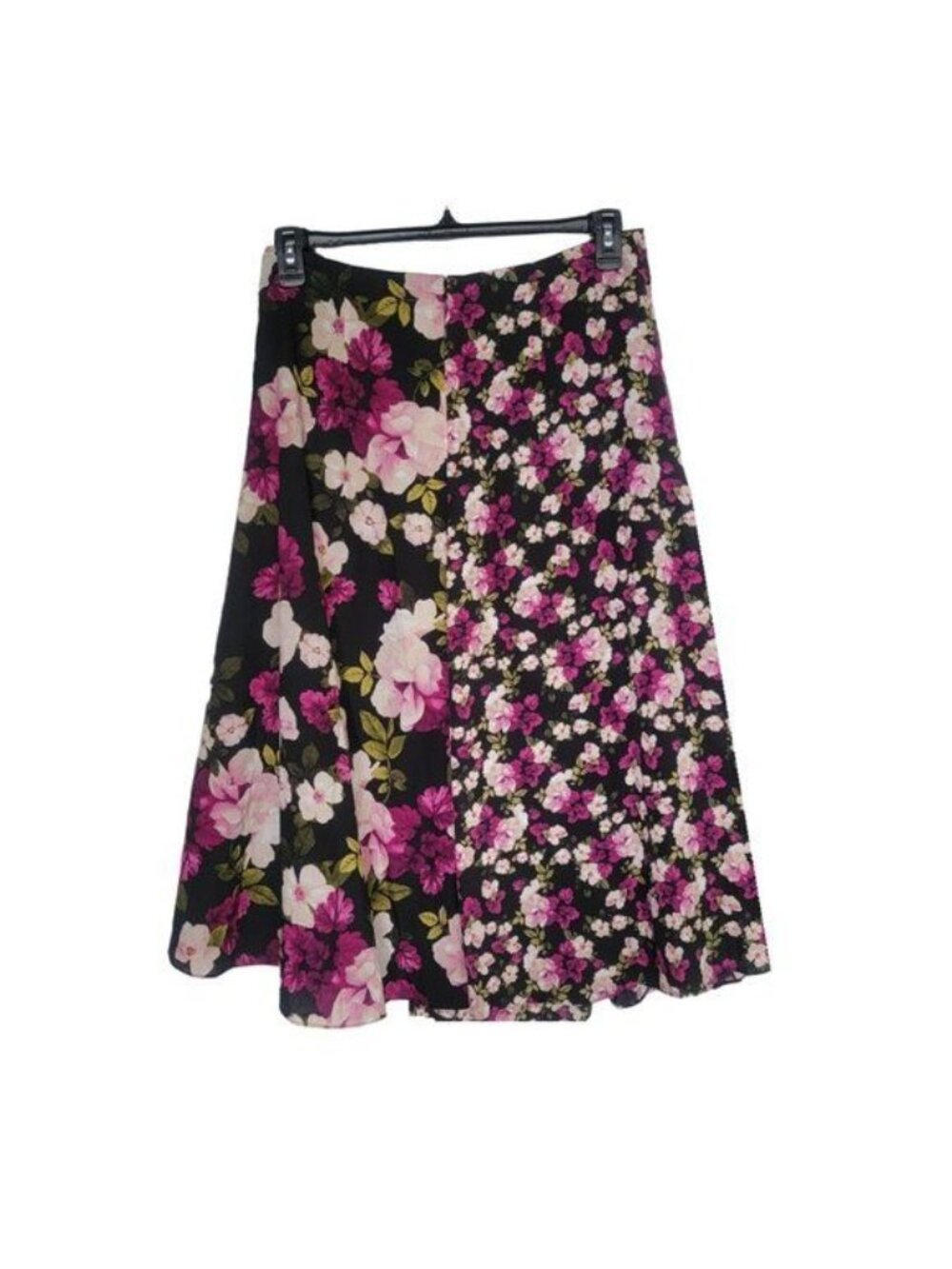 ✨Calvin Klein Size 10 Women's Midi Skirt Faux Wrap Floral Black Pink A-Line New✨ - Picture 3 of 8